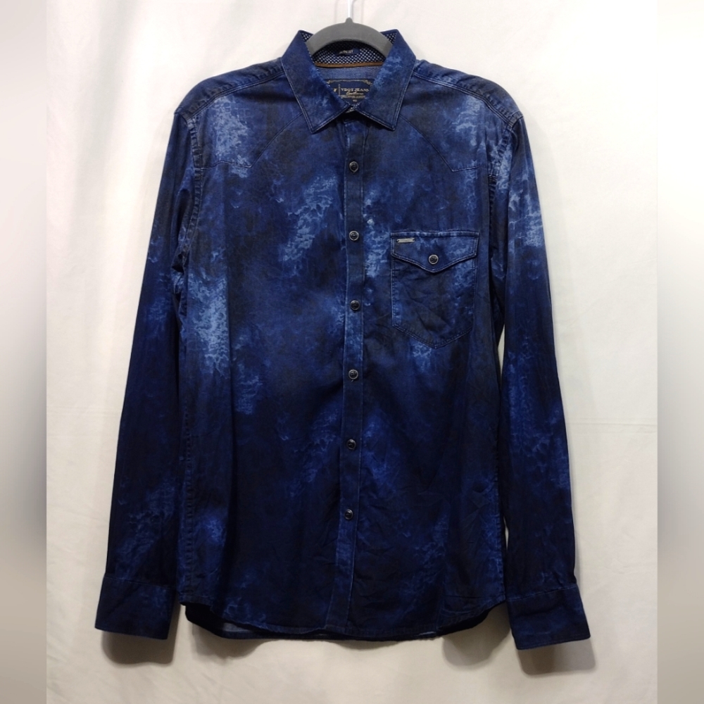 Vdot Jeans Cosmic Print Shirt Men's M Blue Boho Retro Artsy Casual Office Career